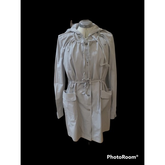Womens M 8 Wrap London Hooded Snap Coat Inner Zip Gray Cotton Blend Pockets NWOT